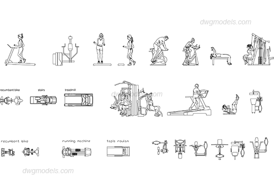 Gym equipment 2 dwg, CAD Blocks, free download.