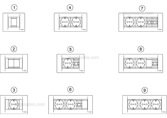 Sockets switches 1 dwg, CAD Blocks, free download.