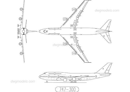 Boeing 747-300 dwg, CAD Blocks, free download.