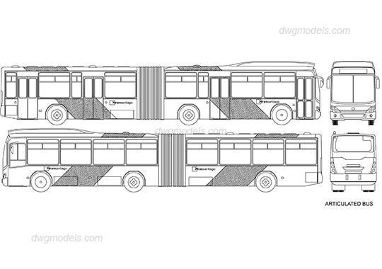 Articulated bus dwg, CAD Blocks, free download.