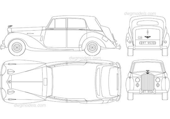 Bentley R Type 1952 dwg, CAD Blocks, free download.
