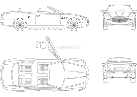 Maserati Cabriolet dwg, CAD Blocks, free download.