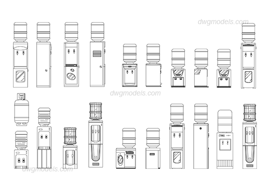 Water coolers dwg, CAD Blocks, free download.