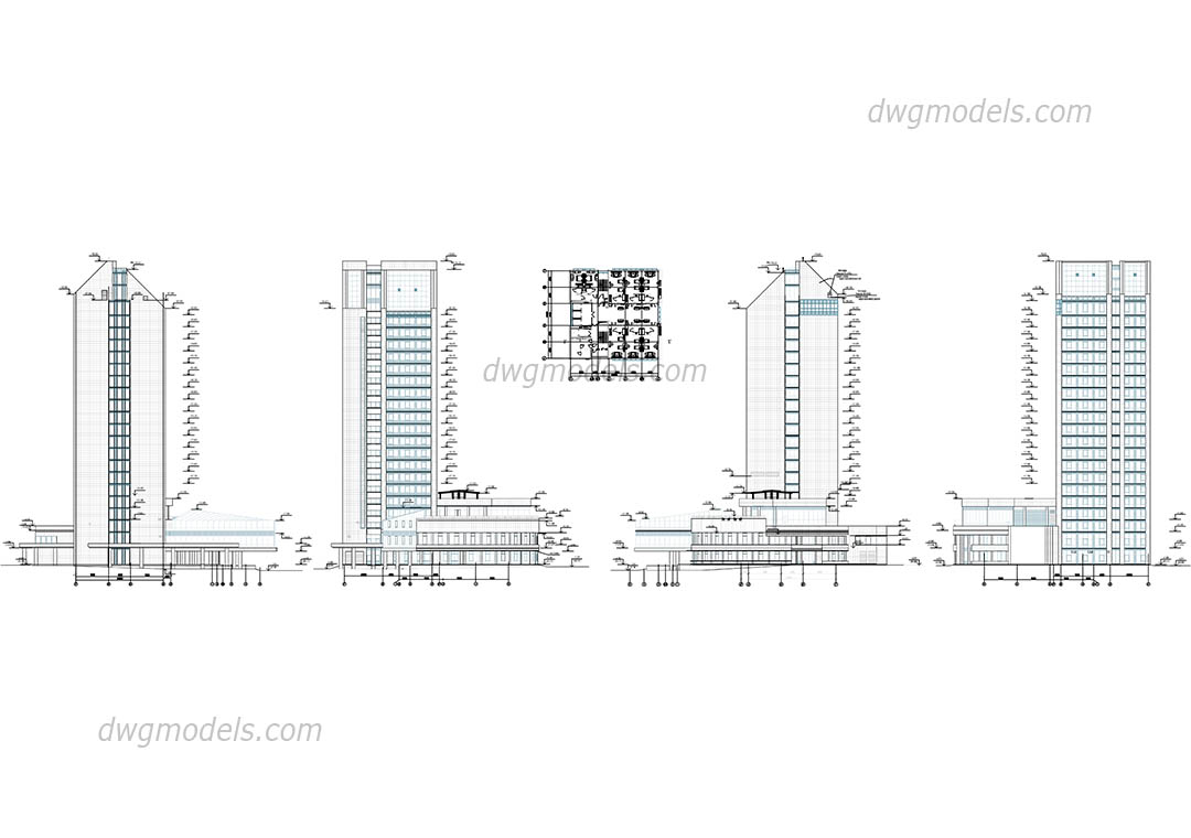 Hotel elevation dwg, CAD Blocks, free download.