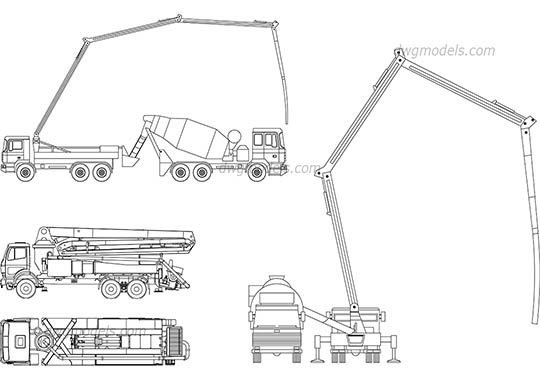 Concrete pump trucks - DWG, CAD Block, drawing