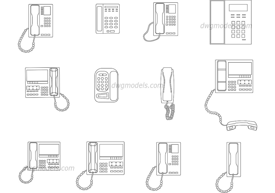 Phones dwg, CAD Blocks, free download.