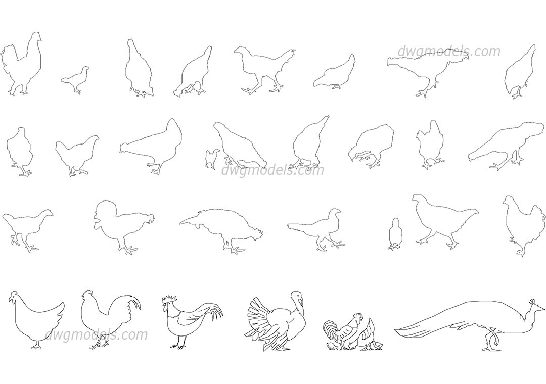 Birds set dwg, CAD Blocks, free download.