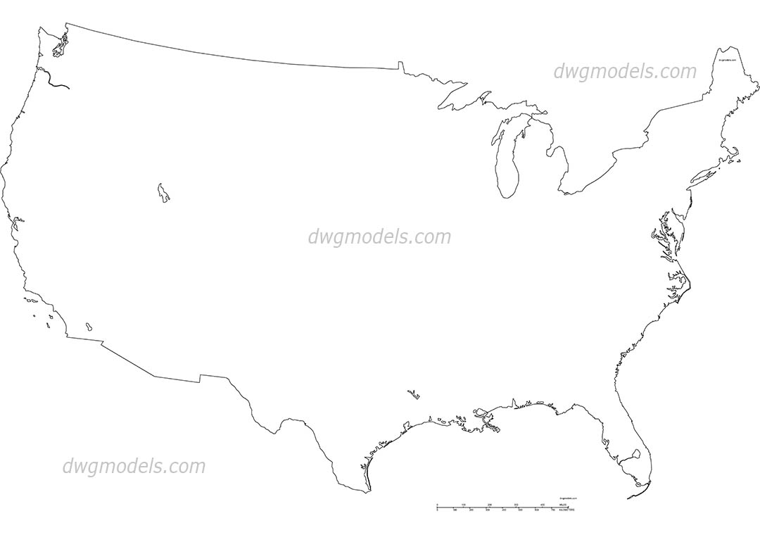 USA map dwg, CAD Blocks, free download.