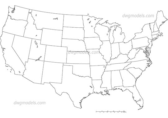 America United States map - DWG, CAD Block, drawing