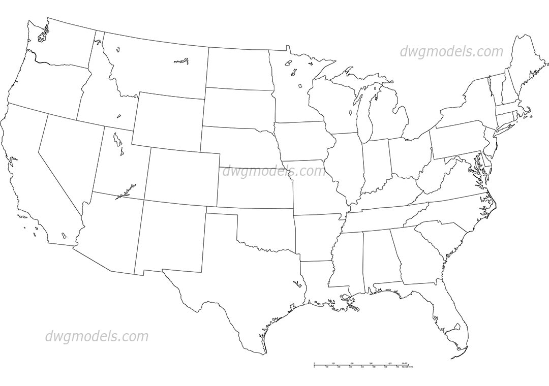 America United States map dwg, CAD Blocks, free download.
