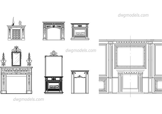 Fireplaces front free dwg model