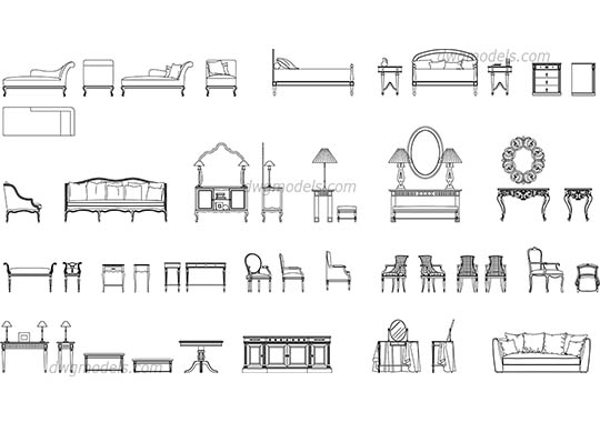 Classic furniture set dwg, cad file download free