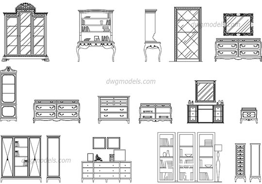 Bookcases and dressers free dwg model