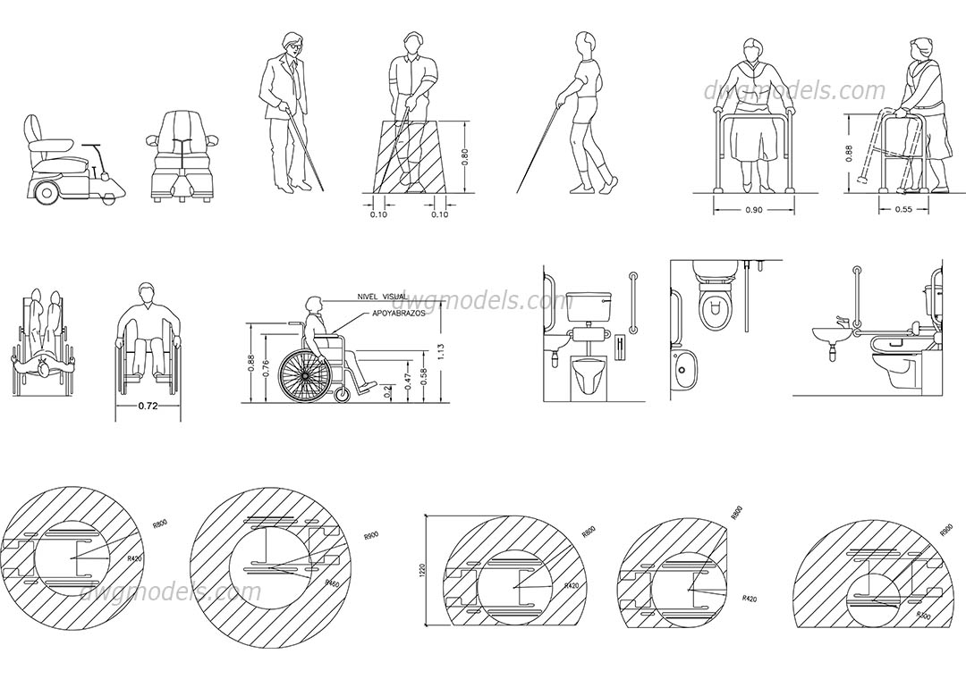 Disabled people dwg, CAD Blocks, free download.