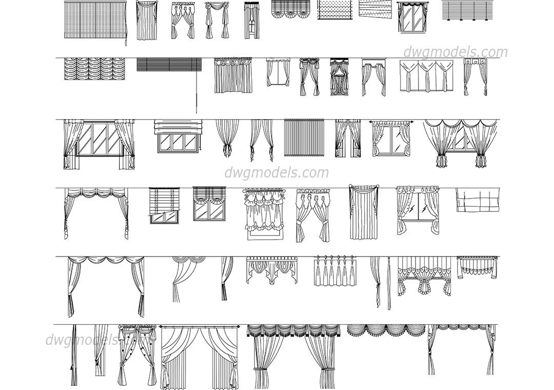Curtains set dwg, CAD Blocks, free download.