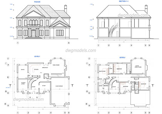 Two story house plans dwg, cad file download free