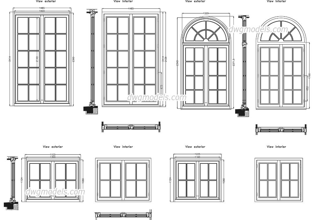 Detailed window dwg, CAD Blocks, free download.