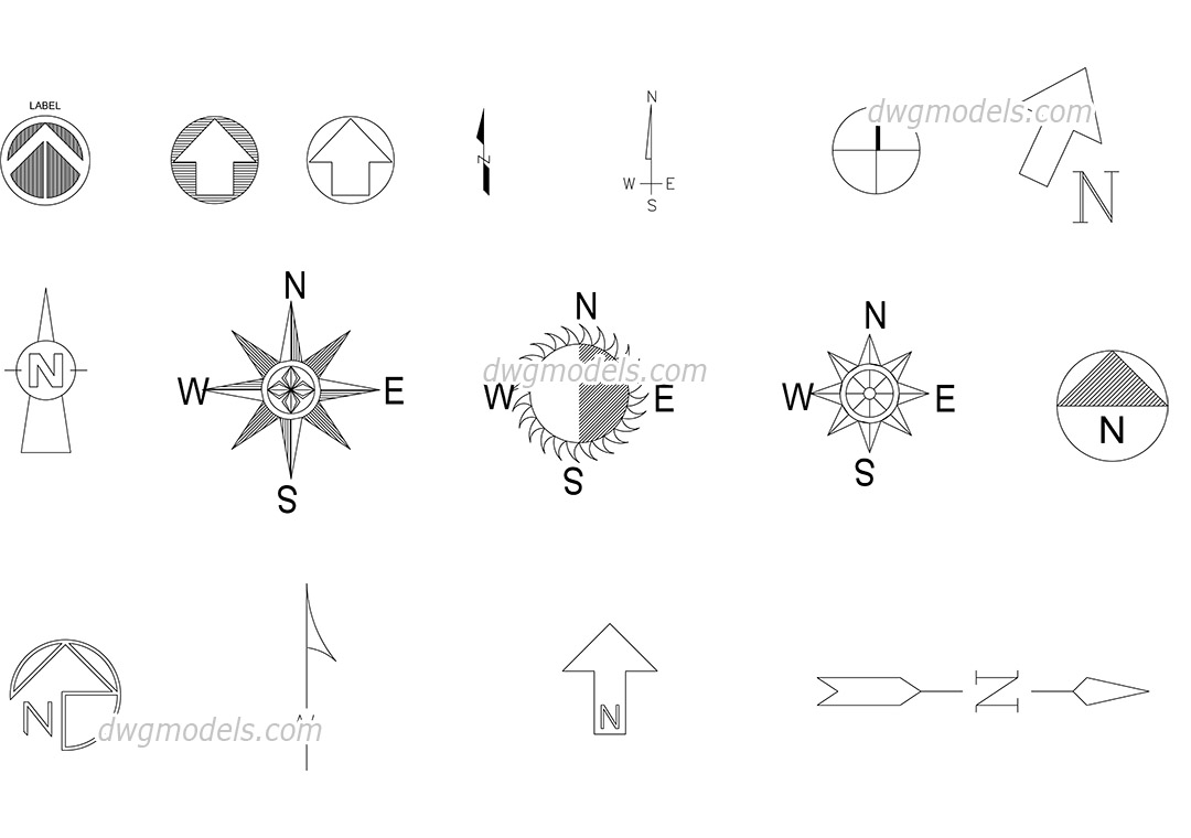 North symbol dwg, CAD Blocks, free download.