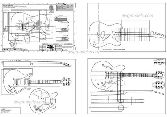 Guitar - DWG, CAD Block, drawing