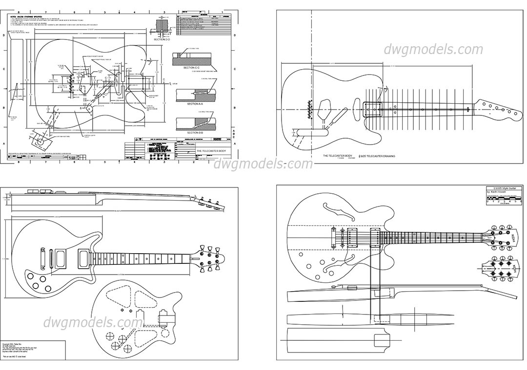 Guitar dwg, CAD Blocks, free download.