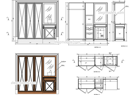 Wardrobe with bar and safe dwg, cad file download free