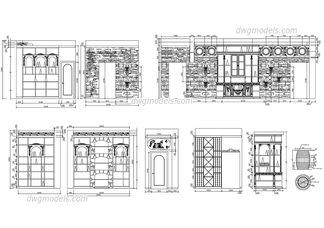 Elevation of wine boutique dwg, CAD Blocks, free download.
