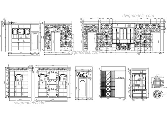 Elevation of wine boutique - DWG, CAD Block, drawing