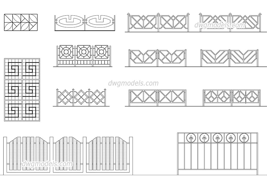 Lattices and fences dwg, CAD Blocks, free download.