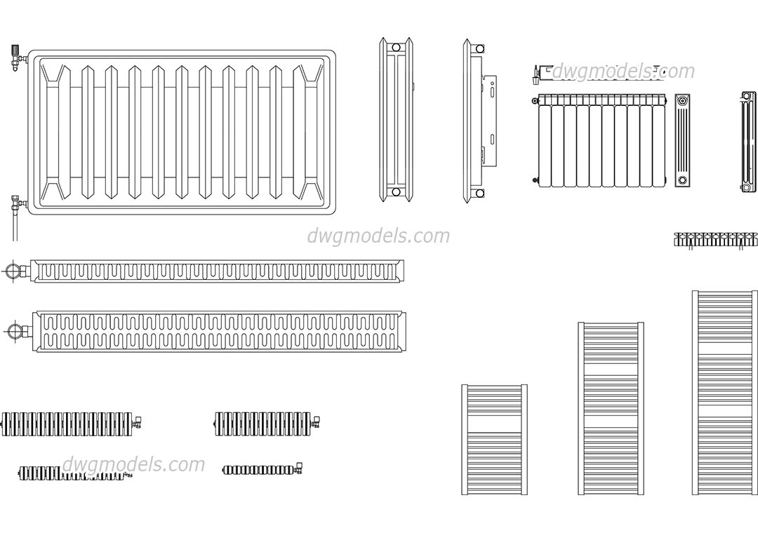 Radiators dwg, CAD Blocks, free download.