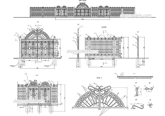Street fences and gates dwg, cad file download free