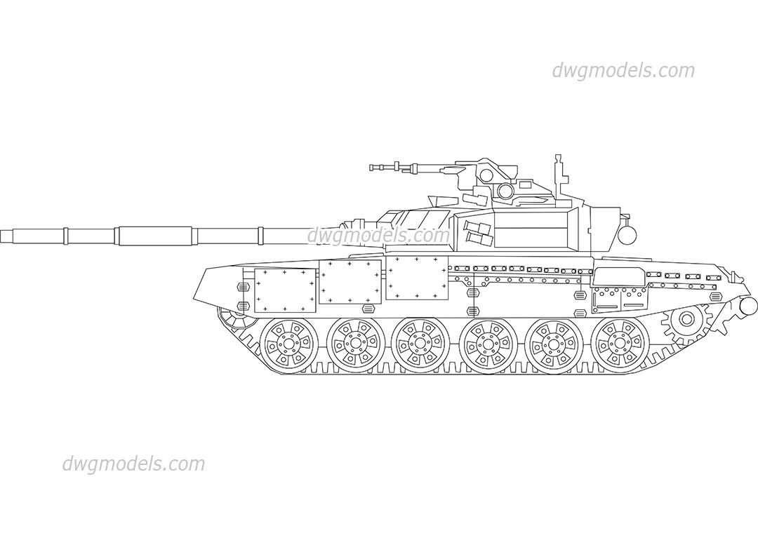 Tank T-90 dwg, CAD Blocks, free download.