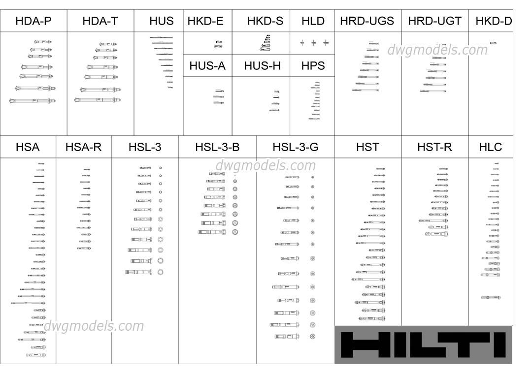 Anchors HILTI dwg, CAD Blocks, free download.