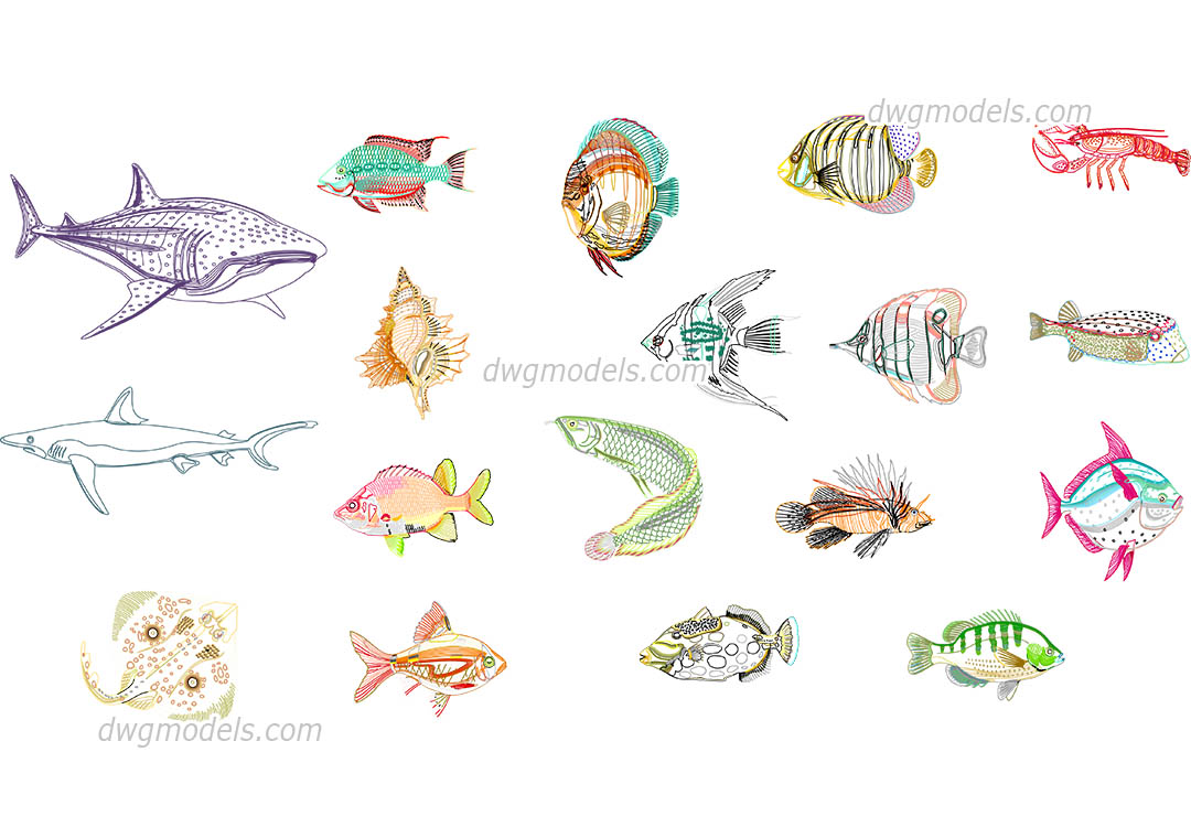 Sea fish dwg, CAD Blocks, free download.
