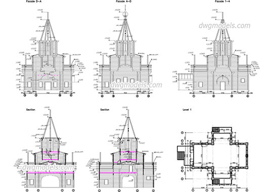 Wooden church dwg, cad file download free