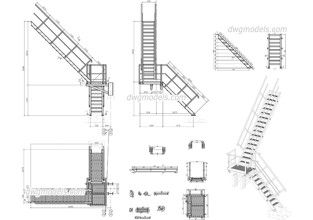 Metal stair dwg, CAD Blocks, free download.