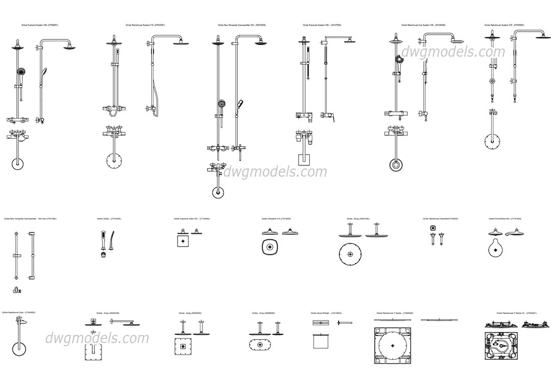Grohe showers dwg, CAD Blocks, free download.