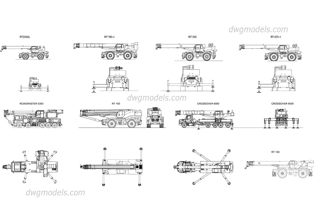 Cranes Terex all models dwg, CAD Blocks, free download.