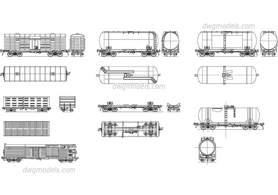 Freight cars dwg, CAD Blocks, free download.