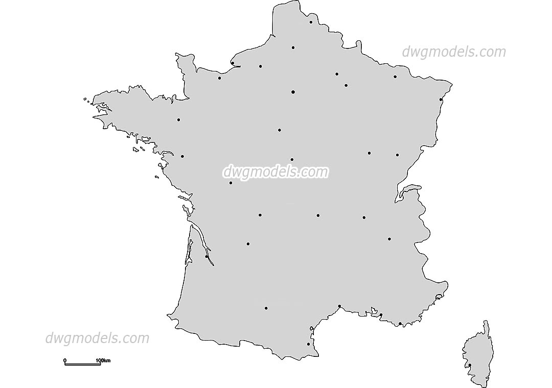 Map of France dwg, CAD Blocks, free download.