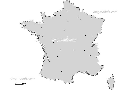 Map of France free dwg model