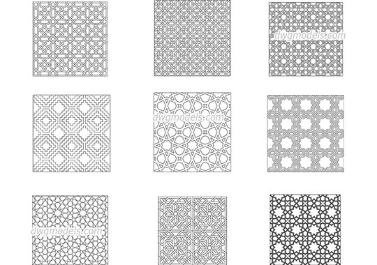 Islamic decorative patterns dwg, cad file download free