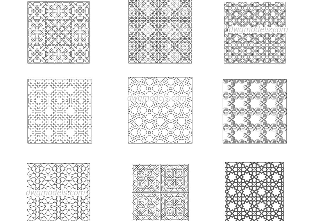 Islamic decorative patterns dwg, CAD Blocks, free download.