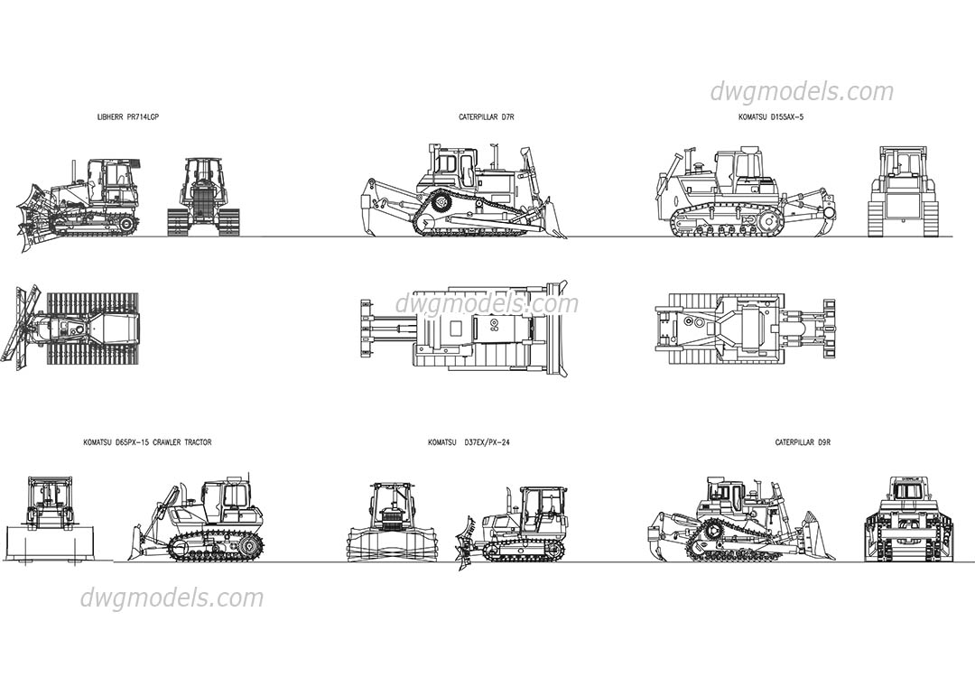 Crawler tractor Bulldozer dwg, CAD Blocks, free download.