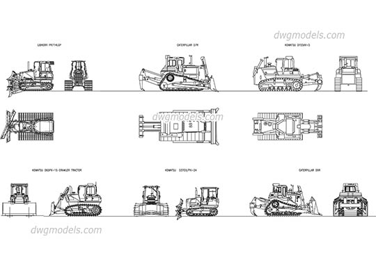 Crawler tractor Bulldozer dwg, cad file download free