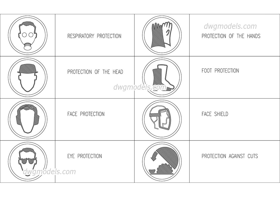 Occupational safety symbols dwg, CAD Blocks, free download.