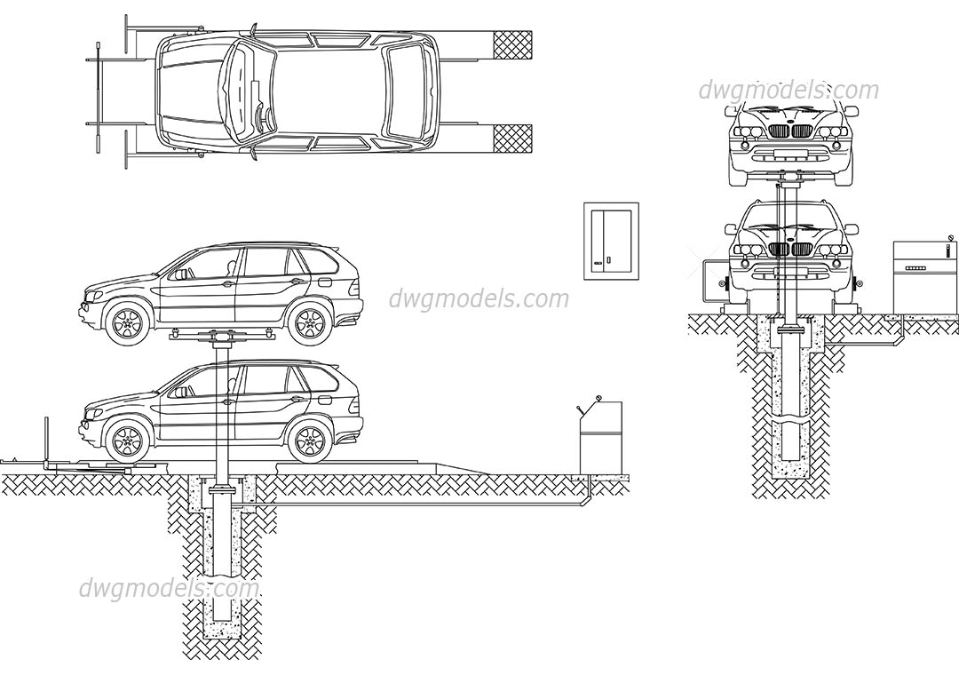 Car lift service dwg, CAD Blocks, free download.