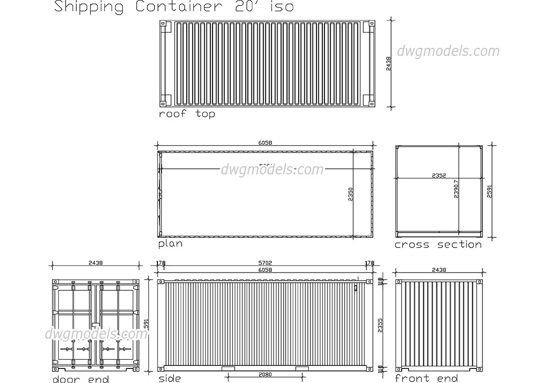 Shipping Container dwg, CAD Blocks, free download.