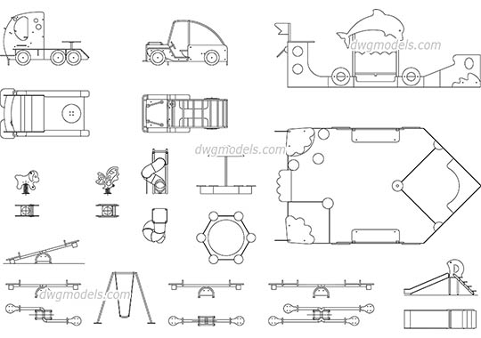 Kids playground equipment dwg, cad file download free