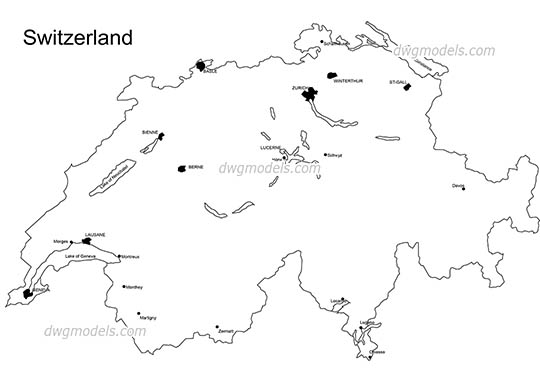 Map of Switzerland - DWG, CAD Block, drawing