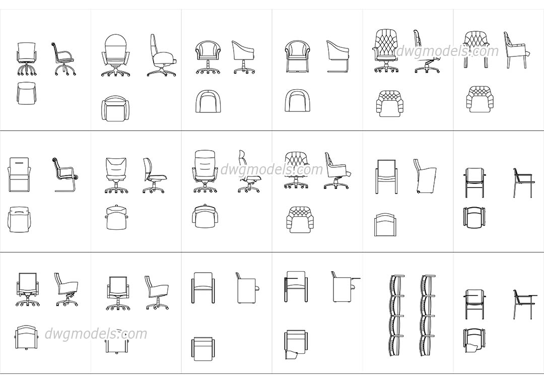 Conference and meeting chairs dwg, CAD Blocks, free download.
